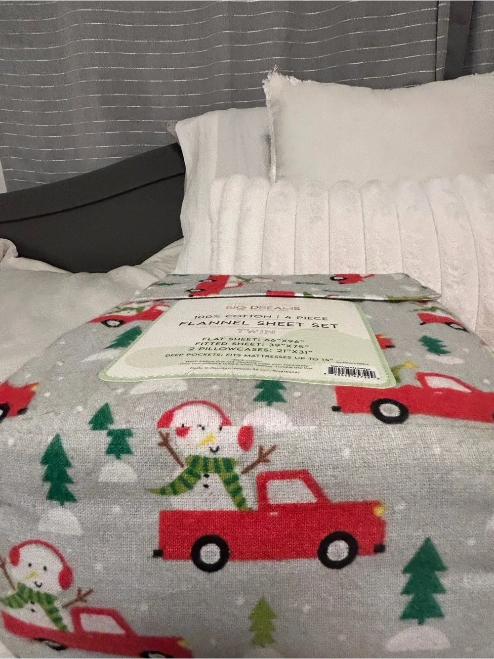 Big Dreams Holiday Flannel Sheet Set in Red Truck Print - Twin